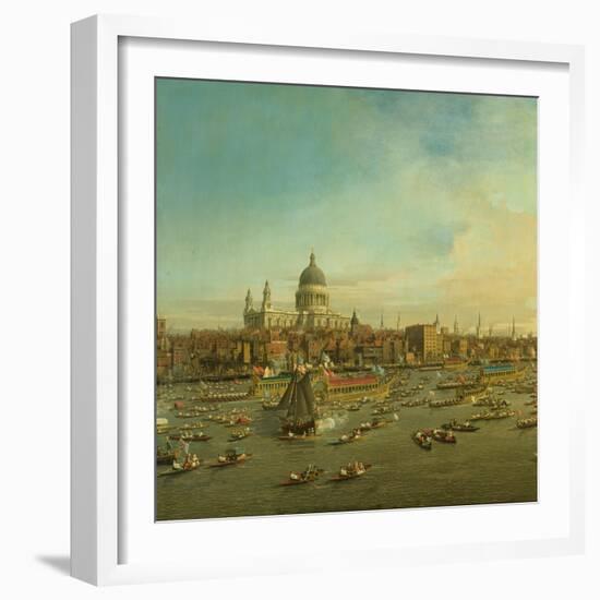 The River Thames with St. Paul's Cathedral on Lord Mayor's Day, c.1747-8 (Detail)-Canaletto-Framed Giclee Print