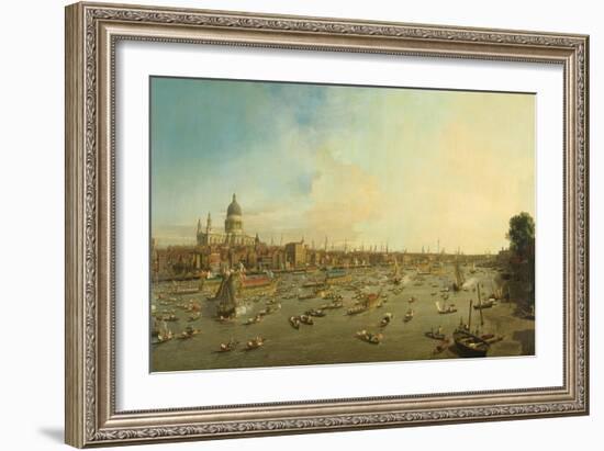 The River Thames with St. Paul's Cathedral on Lord Mayor's Day, c.1747-8-Canaletto-Framed Giclee Print