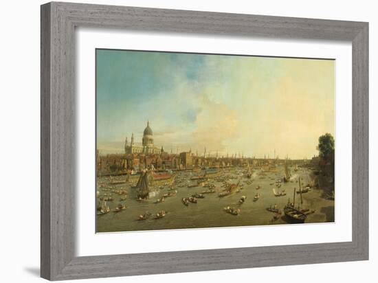 The River Thames with St. Paul's Cathedral on Lord Mayor's Day, c.1747-8-Canaletto-Framed Giclee Print