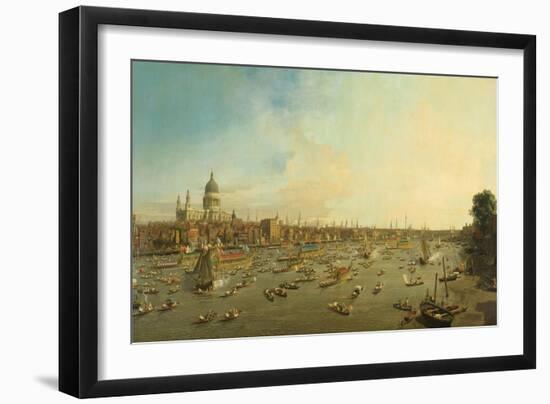 The River Thames with St. Paul's Cathedral on Lord Mayor's Day, c.1747-8-Canaletto-Framed Giclee Print