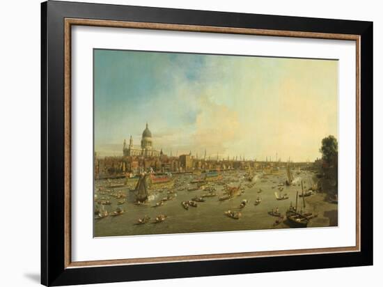 The River Thames with St. Paul's Cathedral on Lord Mayor's Day, c.1747-8-Canaletto-Framed Giclee Print