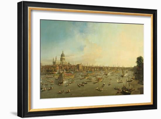 The River Thames with St. Paul's Cathedral on Lord Mayor's Day, c.1747-8-Canaletto-Framed Giclee Print