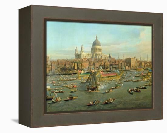 The River Thames with St. Paul's Cathedral on Lord Mayor's Day, Detail of St. Paul's Cathedral-Canaletto-Framed Premier Image Canvas