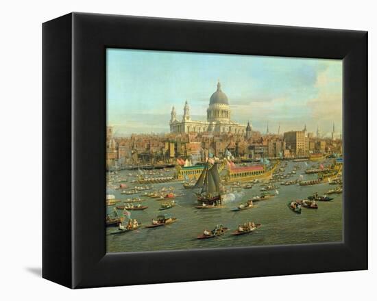 The River Thames with St. Paul's Cathedral on Lord Mayor's Day, Detail of St. Paul's Cathedral-Canaletto-Framed Premier Image Canvas