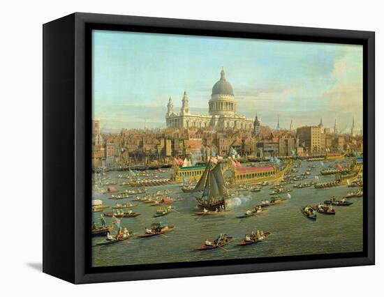 The River Thames with St. Paul's Cathedral on Lord Mayor's Day, Detail of St. Paul's Cathedral-Canaletto-Framed Premier Image Canvas