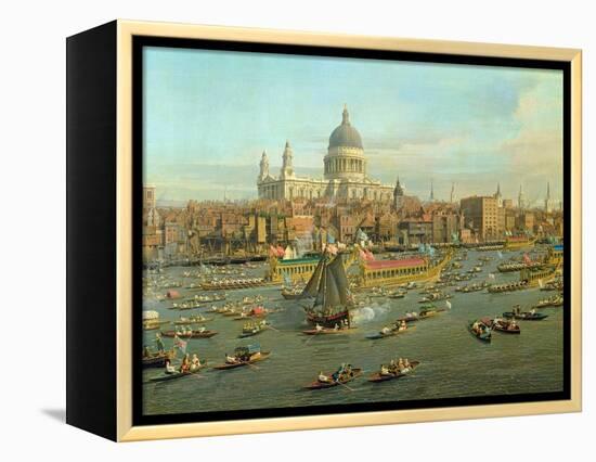 The River Thames with St. Paul's Cathedral on Lord Mayor's Day, Detail of St. Paul's Cathedral-Canaletto-Framed Premier Image Canvas