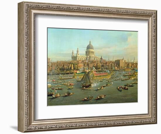 The River Thames with St. Paul's Cathedral on Lord Mayor's Day, Detail of St. Paul's Cathedral-Canaletto-Framed Giclee Print