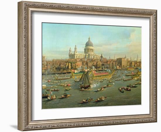 The River Thames with St. Paul's Cathedral on Lord Mayor's Day, Detail of St. Paul's Cathedral-Canaletto-Framed Giclee Print