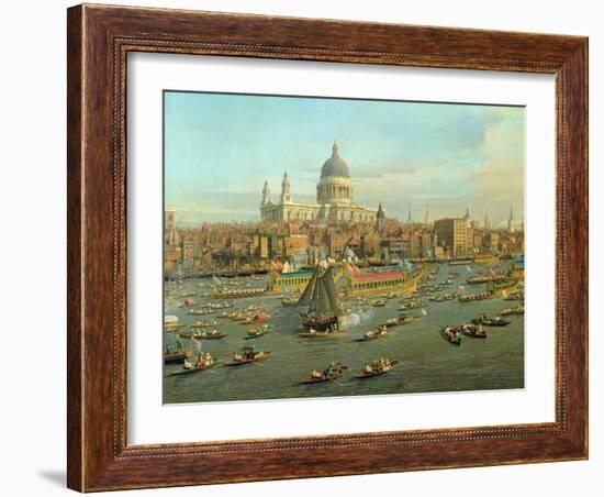 The River Thames with St. Paul's Cathedral on Lord Mayor's Day, Detail of St. Paul's Cathedral-Canaletto-Framed Giclee Print