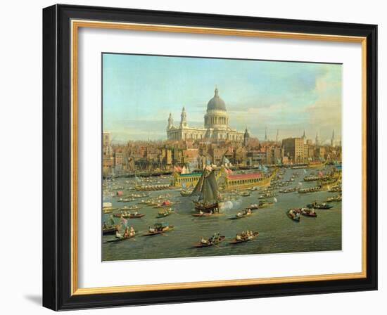 The River Thames with St. Paul's Cathedral on Lord Mayor's Day, Detail of St. Paul's Cathedral-Canaletto-Framed Giclee Print
