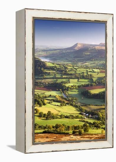 The River Usk and rolling countryside in the Brecon Beacons National Park, Powys, Wales, UK. Autumn-Adam Burton-Framed Premier Image Canvas