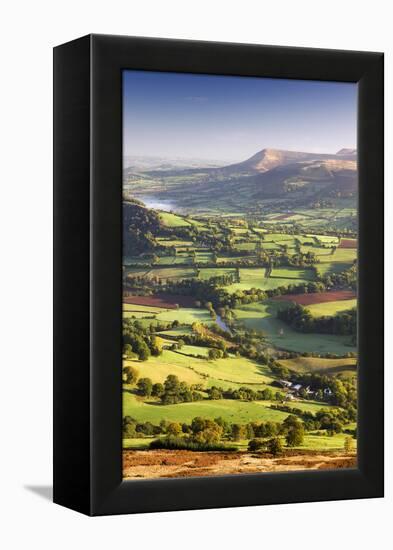 The River Usk and rolling countryside in the Brecon Beacons National Park, Powys, Wales, UK. Autumn-Adam Burton-Framed Premier Image Canvas