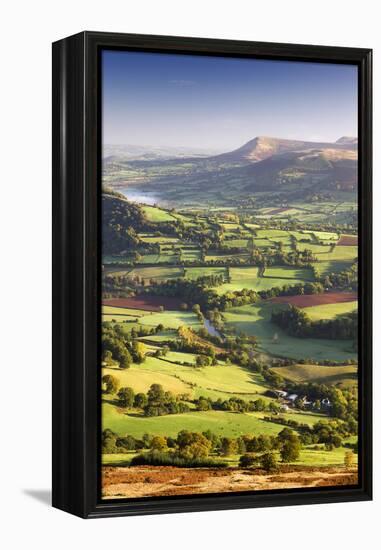 The River Usk and rolling countryside in the Brecon Beacons National Park, Powys, Wales, UK. Autumn-Adam Burton-Framed Premier Image Canvas