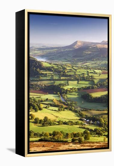 The River Usk and rolling countryside in the Brecon Beacons National Park, Powys, Wales, UK. Autumn-Adam Burton-Framed Premier Image Canvas