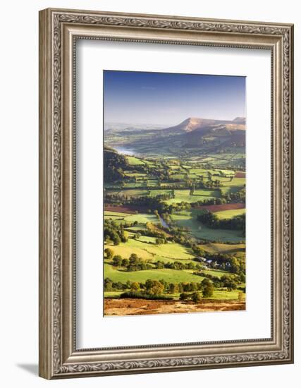 The River Usk and rolling countryside in the Brecon Beacons National Park, Powys, Wales, UK. Autumn-Adam Burton-Framed Photographic Print