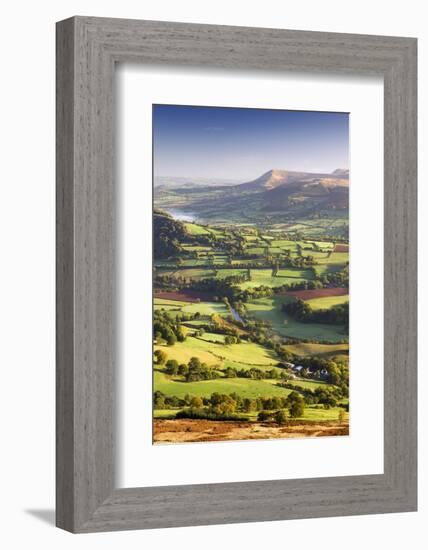 The River Usk and rolling countryside in the Brecon Beacons National Park, Powys, Wales, UK. Autumn-Adam Burton-Framed Photographic Print