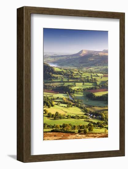 The River Usk and rolling countryside in the Brecon Beacons National Park, Powys, Wales, UK. Autumn-Adam Burton-Framed Photographic Print