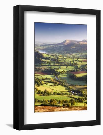 The River Usk and rolling countryside in the Brecon Beacons National Park, Powys, Wales, UK. Autumn-Adam Burton-Framed Photographic Print