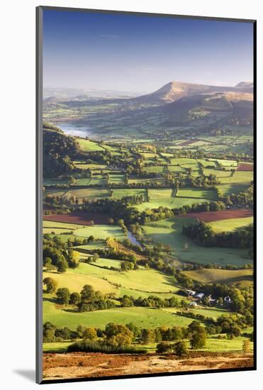 The River Usk and rolling countryside in the Brecon Beacons National Park, Powys, Wales, UK. Autumn-Adam Burton-Mounted Photographic Print