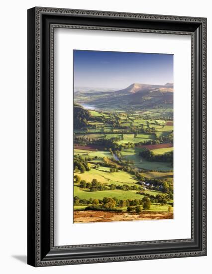 The River Usk and rolling countryside in the Brecon Beacons National Park, Powys, Wales, UK. Autumn-Adam Burton-Framed Photographic Print