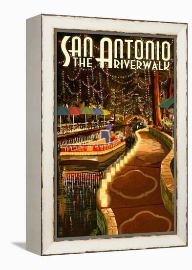 The Riverwalk - San Antonio, Texas-Lantern Press-Framed Stretched Canvas