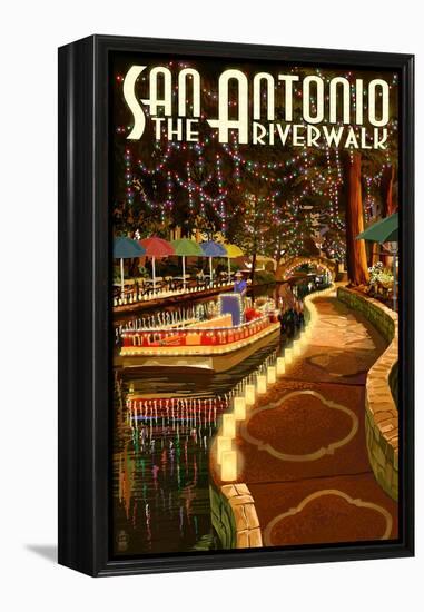 The Riverwalk - San Antonio, Texas-Lantern Press-Framed Stretched Canvas