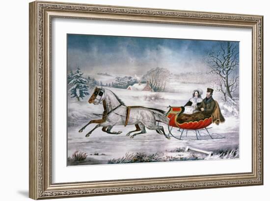 The Road-Winter, 1853-Currier & Ives-Framed Giclee Print