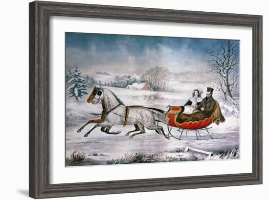 The Road-Winter, 1853-Currier & Ives-Framed Giclee Print