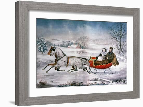 The Road-Winter, 1853-Currier & Ives-Framed Giclee Print