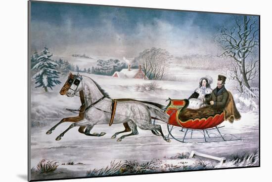 The Road-Winter, 1853-Currier & Ives-Mounted Giclee Print