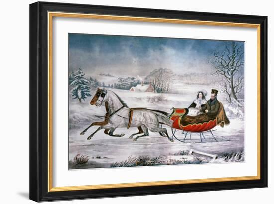 The Road-Winter, 1853-Currier & Ives-Framed Giclee Print