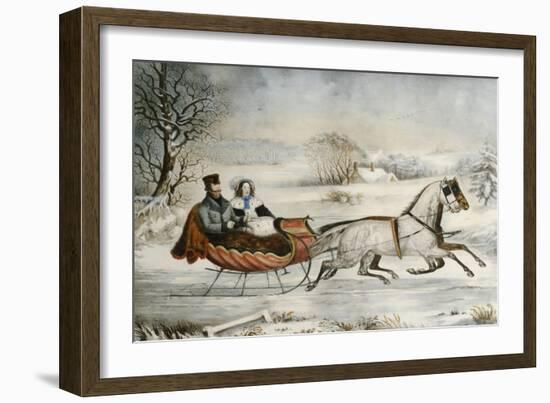 The Road, Winter, 1853-Currier & Ives-Framed Giclee Print