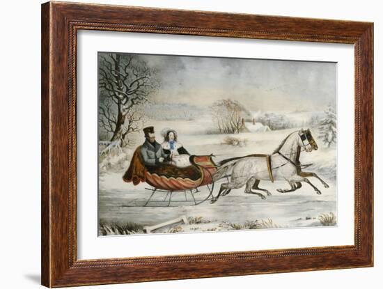 The Road, Winter, 1853-Currier & Ives-Framed Giclee Print