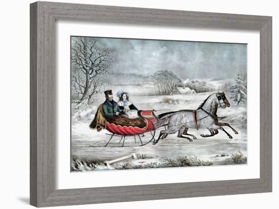 The Road - Winter (Currier and His 2nd Wife, Laura Ormsbee, 1843)-Currier & Ives-Framed Giclee Print