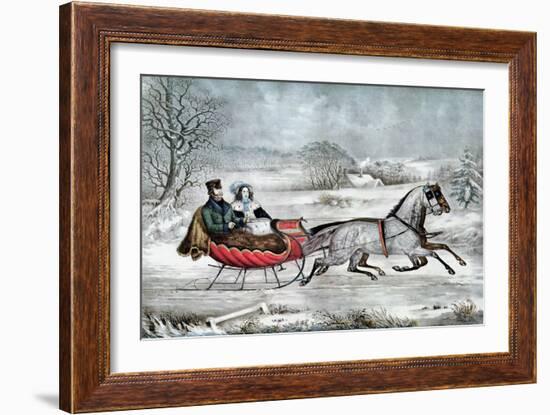 The Road - Winter (Currier and His 2nd Wife, Laura Ormsbee, 1843)-Currier & Ives-Framed Giclee Print