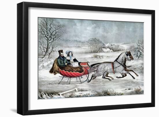 The Road - Winter (Currier and His 2nd Wife, Laura Ormsbee, 1843)-Currier & Ives-Framed Giclee Print