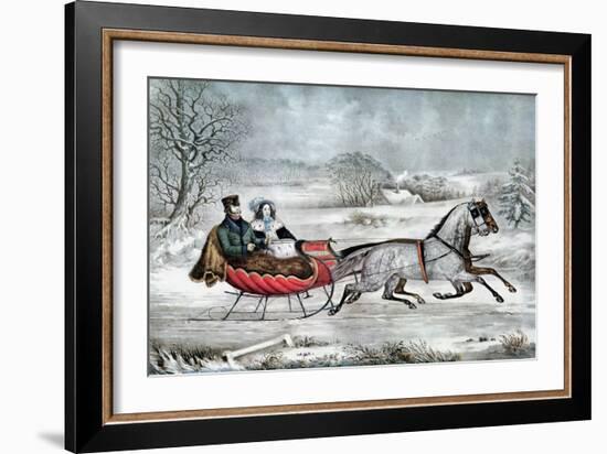 The Road - Winter (Currier and His 2nd Wife, Laura Ormsbee, 1843)-Currier & Ives-Framed Giclee Print