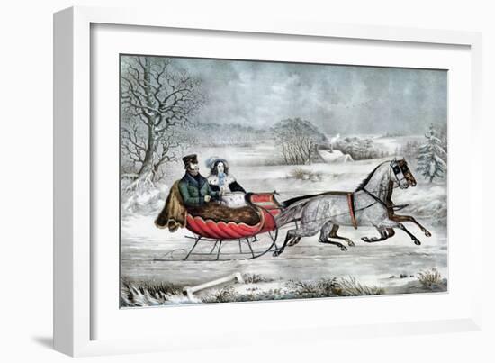 The Road - Winter (Currier and His 2nd Wife, Laura Ormsbee, 1843)-Currier & Ives-Framed Giclee Print