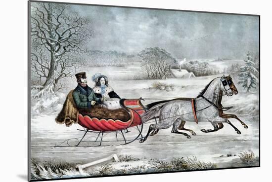 The Road - Winter (Currier and His 2nd Wife, Laura Ormsbee, 1843)-Currier & Ives-Mounted Giclee Print