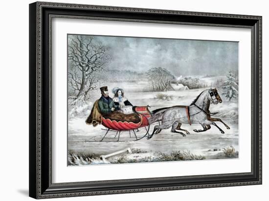 The Road - Winter (Currier and His 2nd Wife, Laura Ormsbee, 1843)-Currier & Ives-Framed Giclee Print