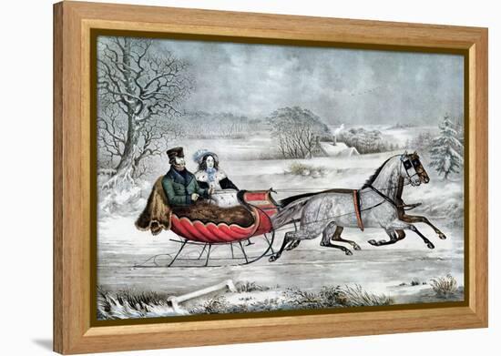 The Road - Winter (Currier and His 2nd Wife, Laura Ormsbee, 1843)-Currier & Ives-Framed Premier Image Canvas