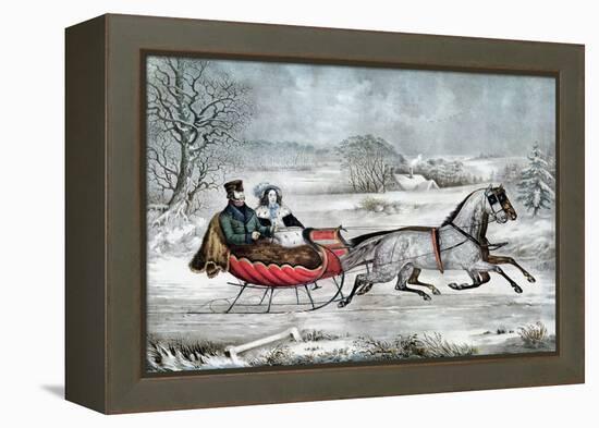 The Road - Winter (Currier and His 2nd Wife, Laura Ormsbee, 1843)-Currier & Ives-Framed Premier Image Canvas