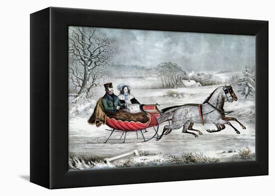 The Road - Winter (Currier and His 2nd Wife, Laura Ormsbee, 1843)-Currier & Ives-Framed Premier Image Canvas