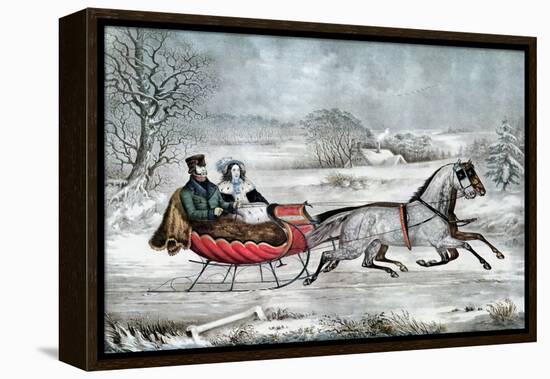 The Road - Winter (Currier and His 2nd Wife, Laura Ormsbee, 1843)-Currier & Ives-Framed Premier Image Canvas