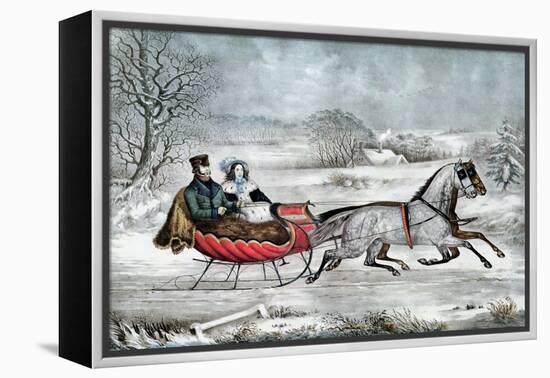 The Road - Winter (Currier and His 2nd Wife, Laura Ormsbee, 1843)-Currier & Ives-Framed Premier Image Canvas