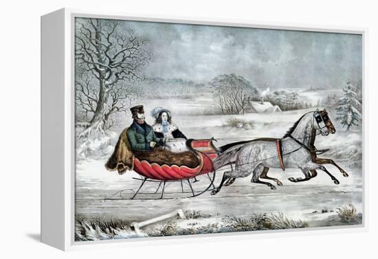 The Road - Winter (Currier and His 2nd Wife, Laura Ormsbee, 1843)-Currier & Ives-Framed Premier Image Canvas