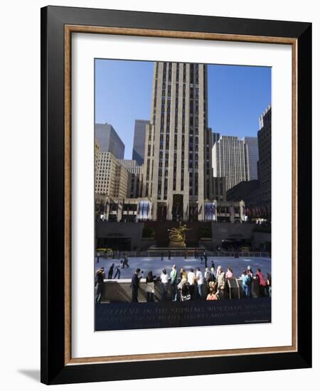 The Rockefeller Center with Ice Rink in the Plaza, Manhattan, New York City, USA-Amanda Hall-Framed Photographic Print