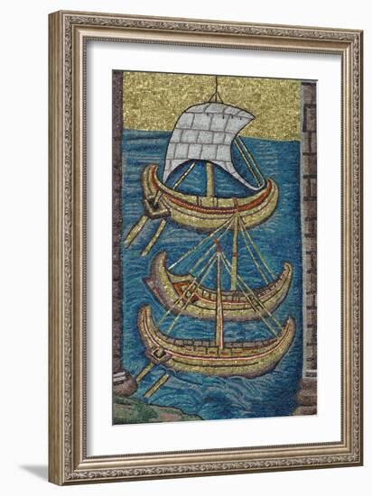 The Roman Galleys. Mosaic from Ravenna, Copy-null-Framed Giclee Print