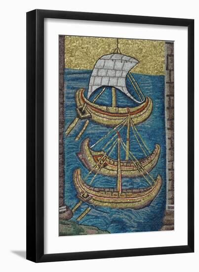 The Roman Galleys. Mosaic from Ravenna, Copy-null-Framed Giclee Print