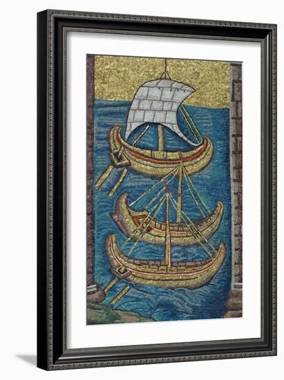 The Roman Galleys. Mosaic from Ravenna, Copy-null-Framed Giclee Print
